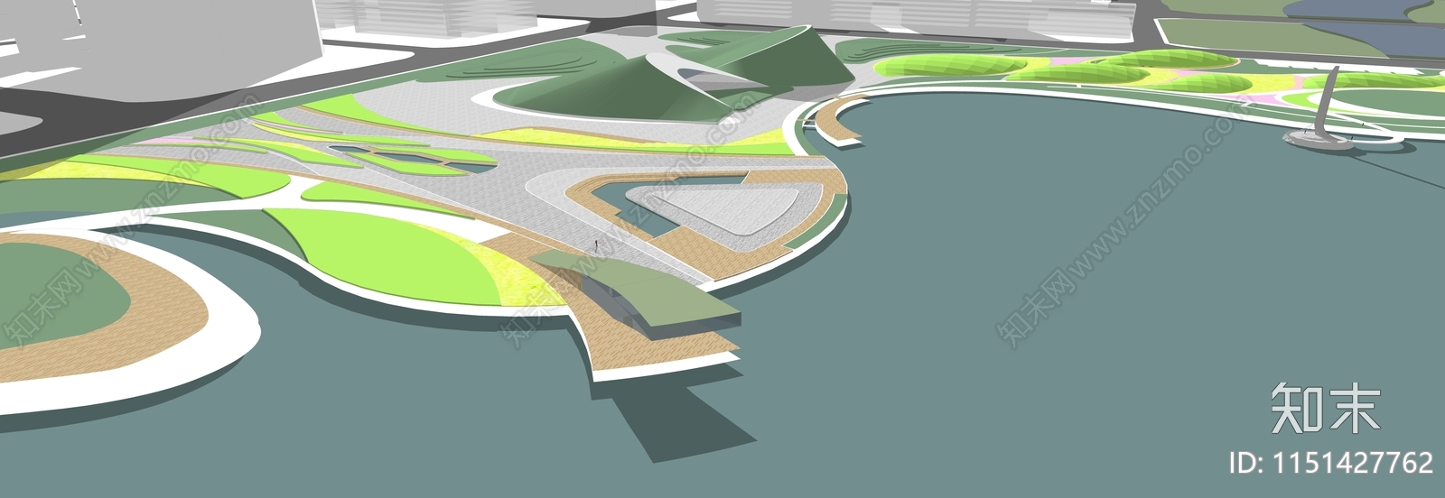 现代滨水景观SU模型下载【ID:1151427762】