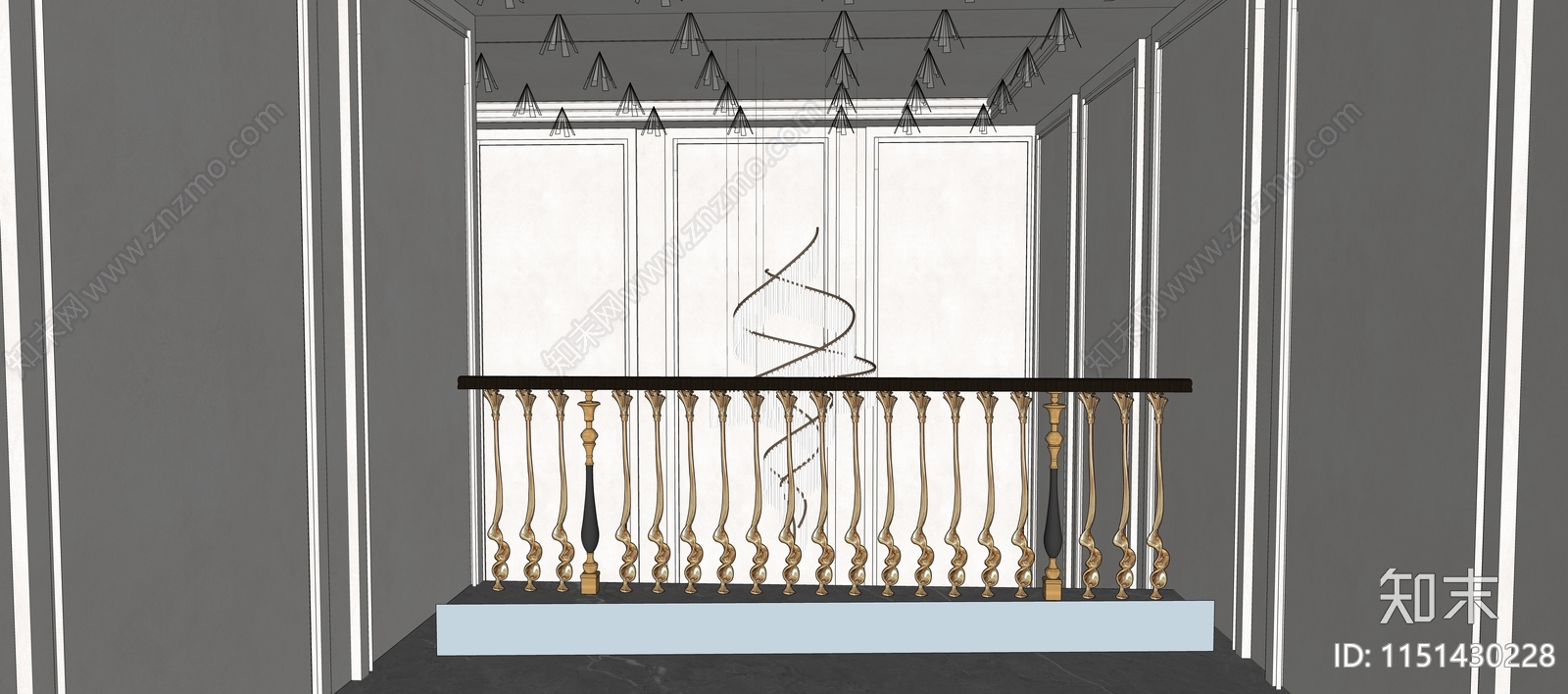 现代轻奢楼梯扶手SU模型下载【ID:1151430228】
