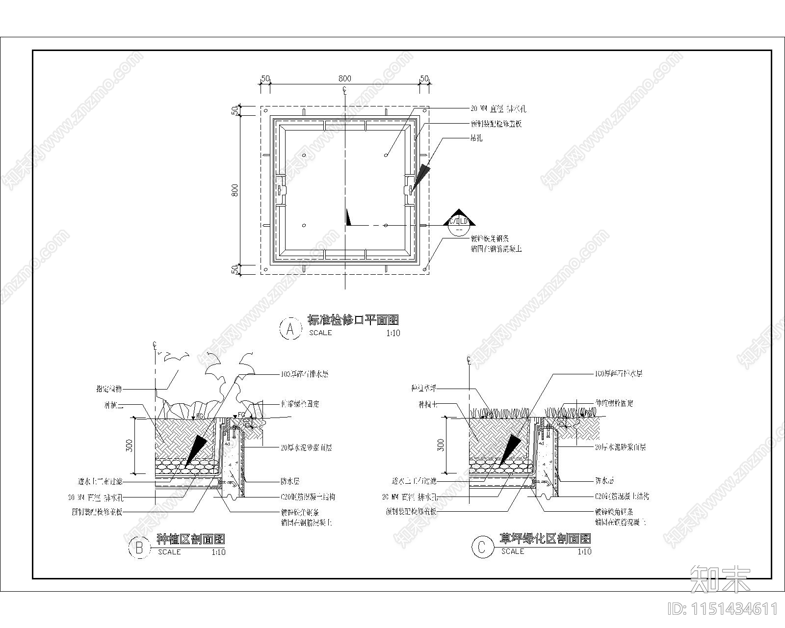 标准检修口详图cad施工图下载【ID:1151434611】