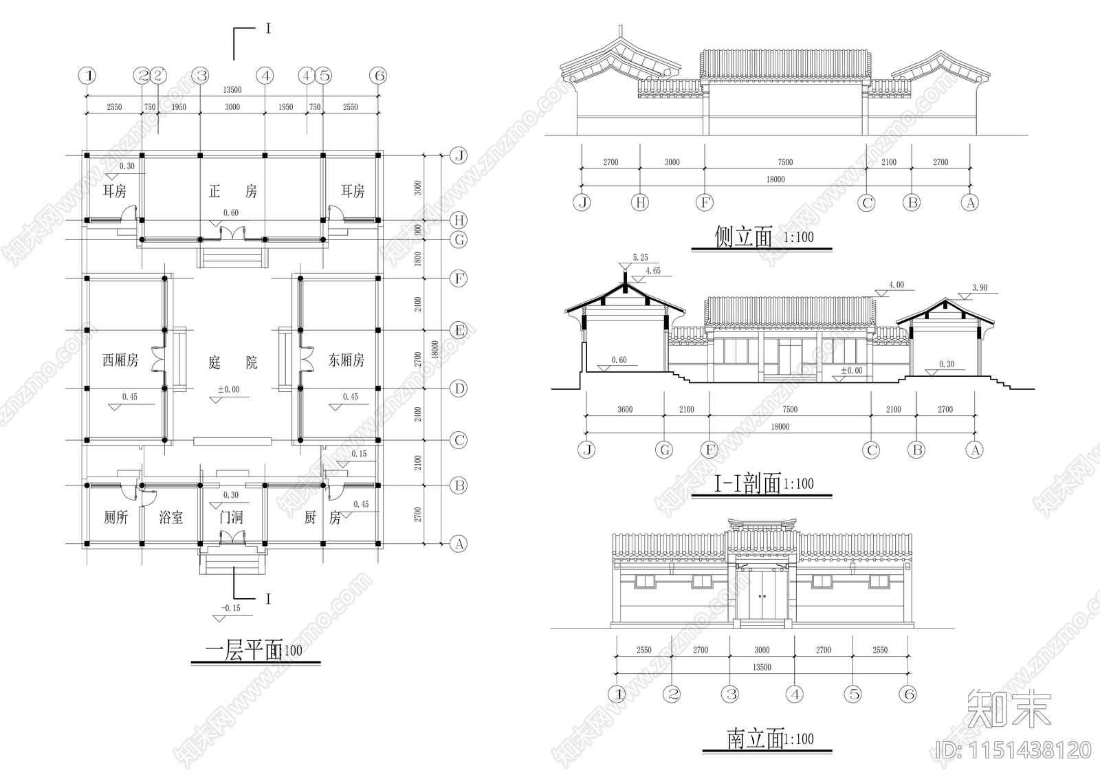 四合院建筑cad施工图下载【ID:1151438120】