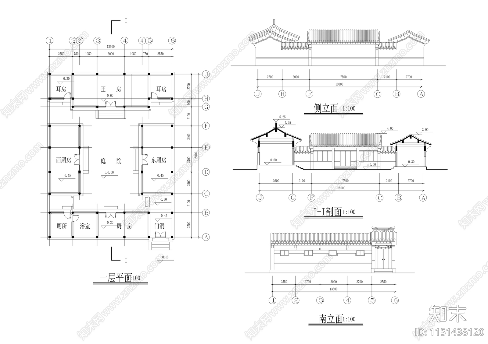四合院建筑cad施工图下载【ID:1151438120】