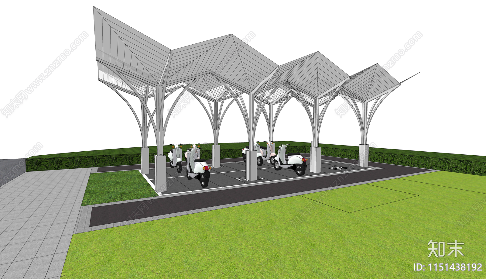 现代非机动车车棚SU模型下载【ID:1151438192】