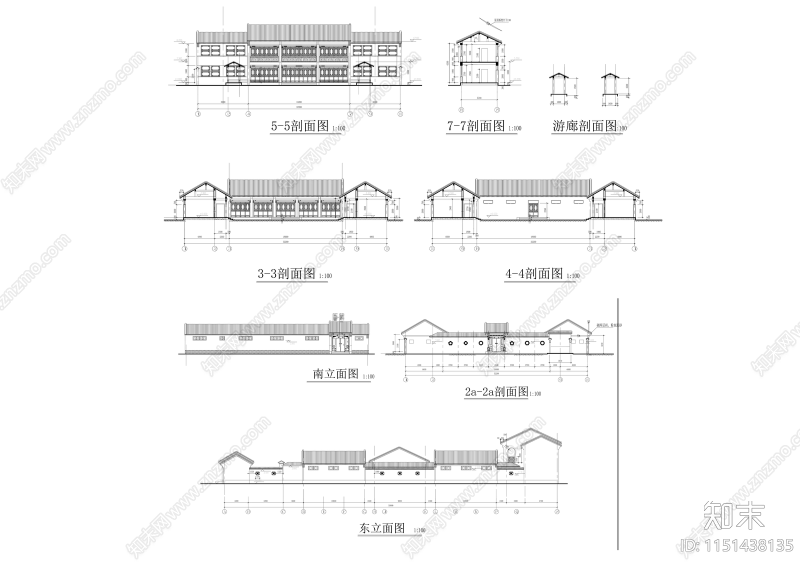 四合院建筑cad施工图下载【ID:1151438135】