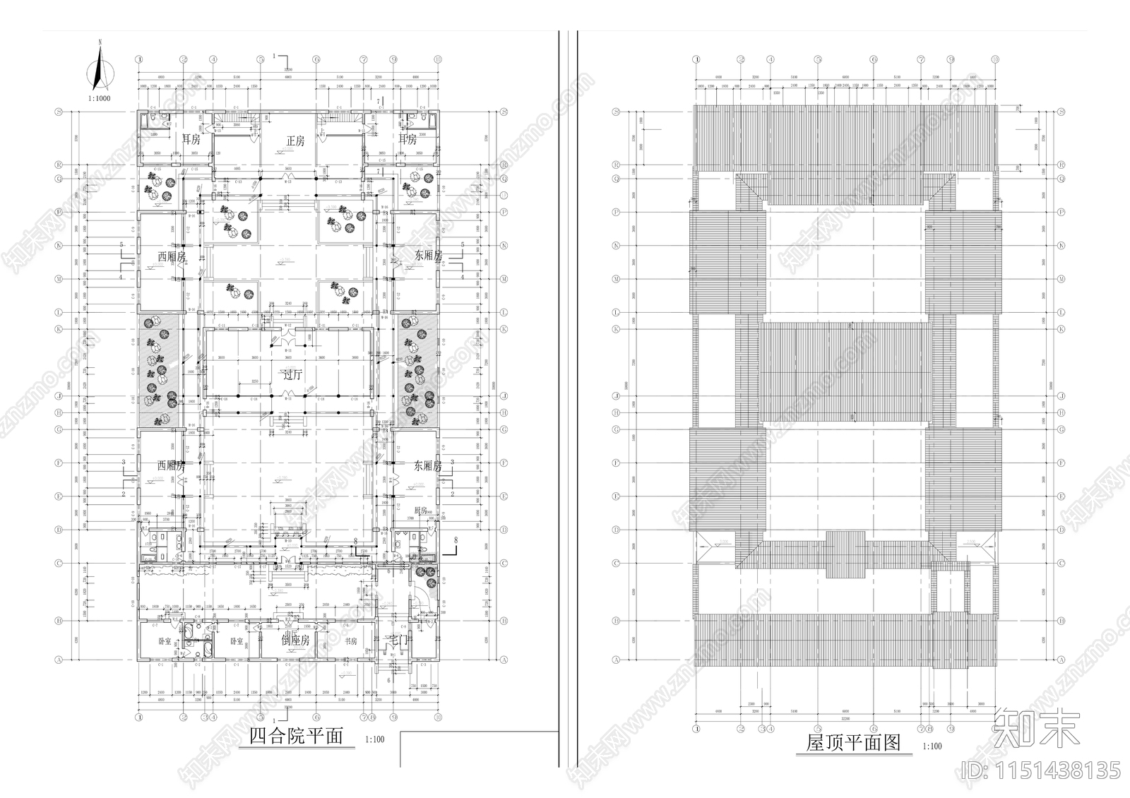 四合院建筑cad施工图下载【ID:1151438135】