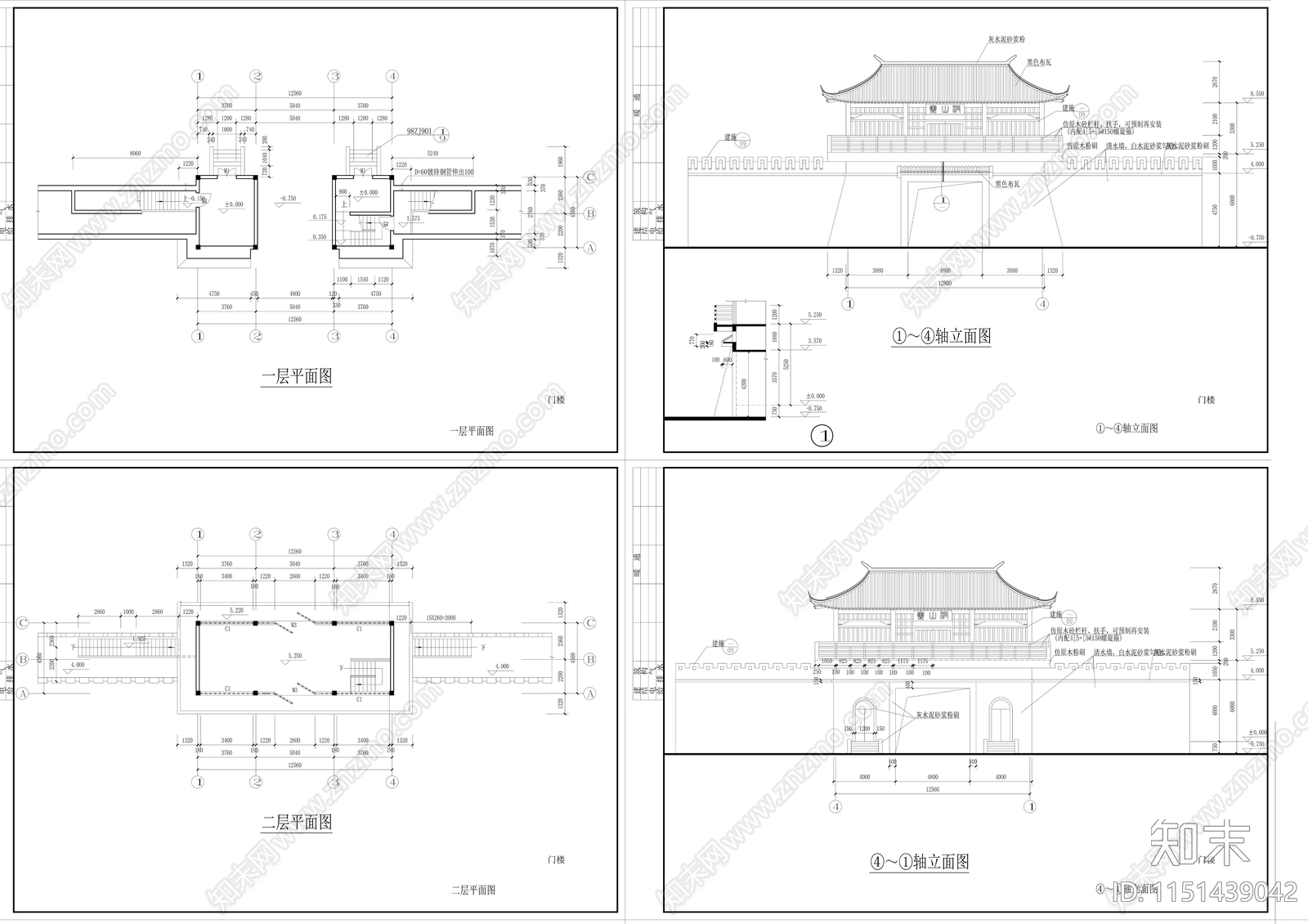 精品古建筑立面图cad施工图下载【ID:1151439042】