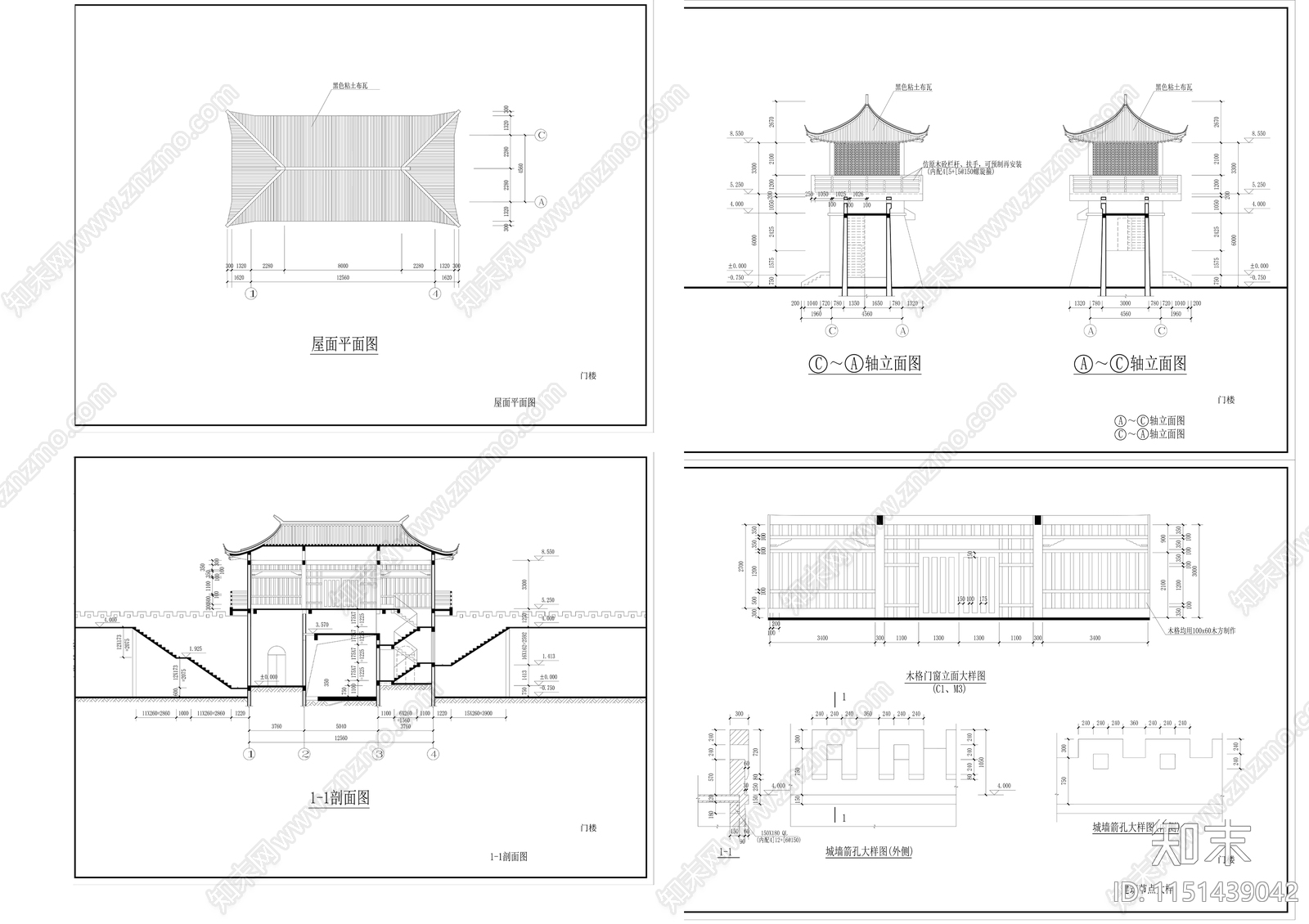 精品古建筑立面图cad施工图下载【ID:1151439042】