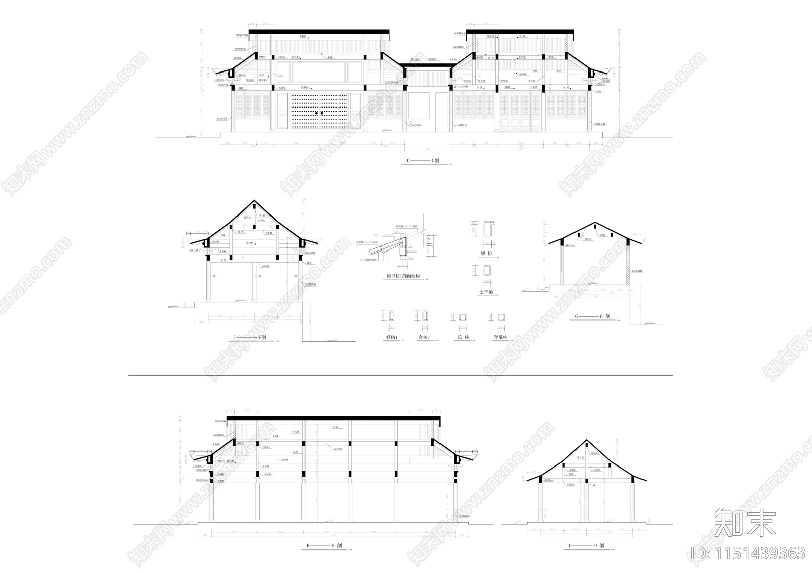 罗汉堂建筑cad施工图下载【ID:1151439363】