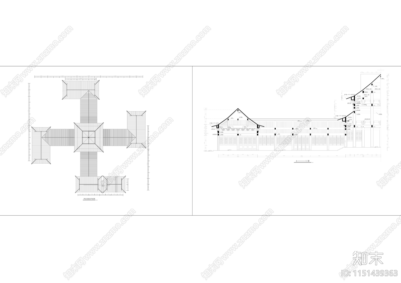 罗汉堂建筑cad施工图下载【ID:1151439363】