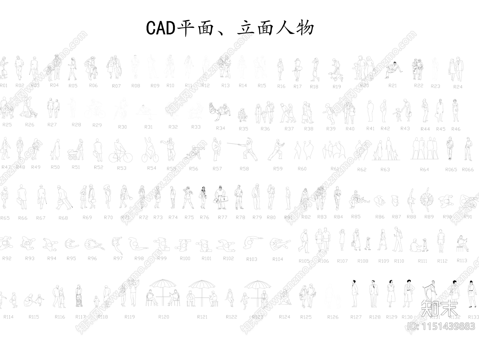 常用人物素材cad施工图下载【ID:1151439883】