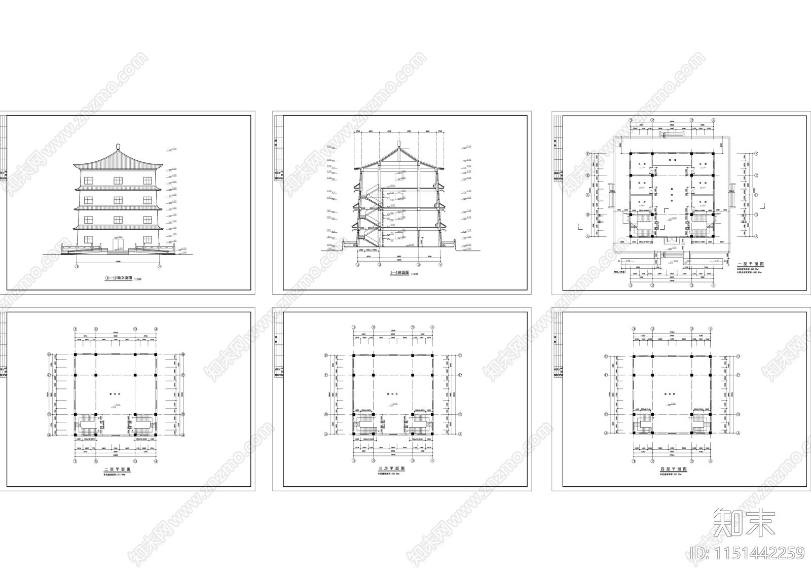 古建筑佛塔cad施工图下载【ID:1151442259】