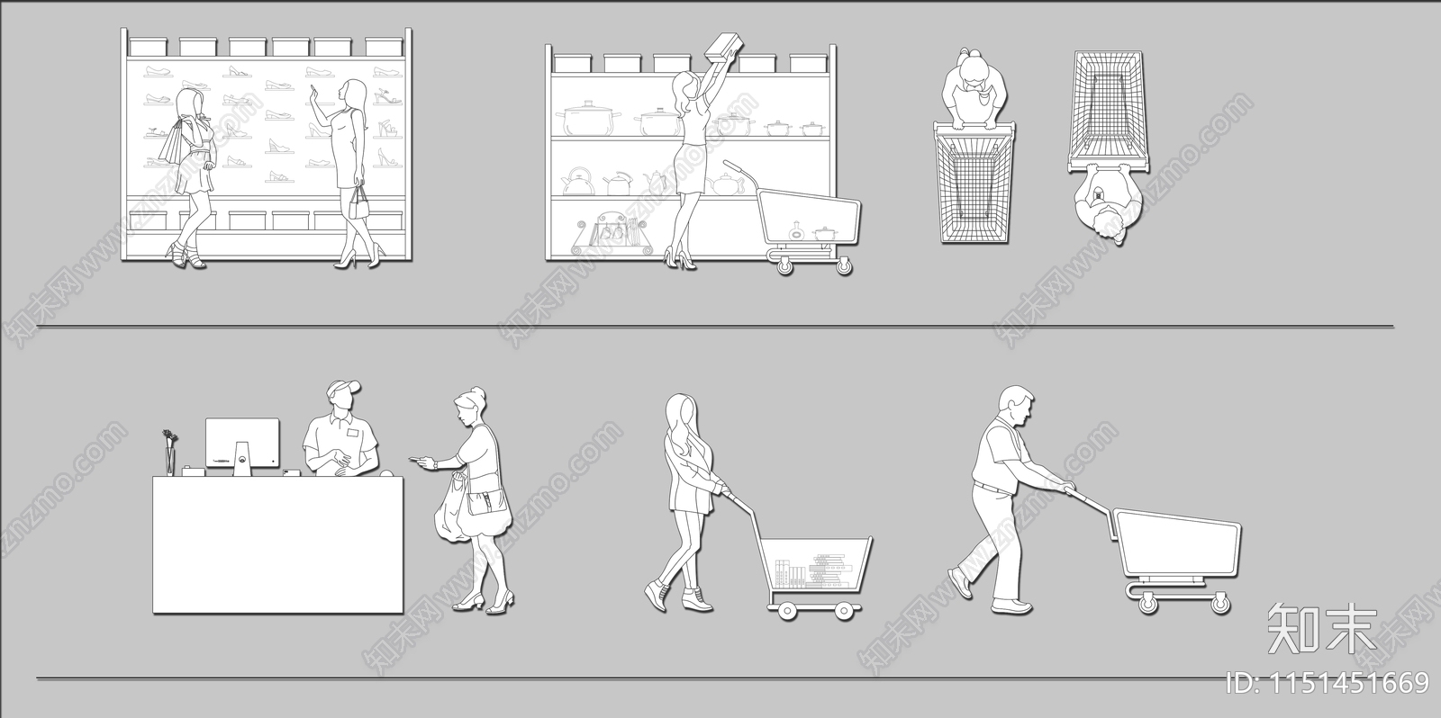 超市人物cad施工图下载【ID:1151451669】