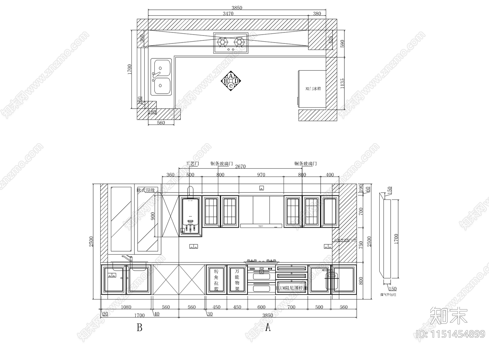 35套橱柜设计图纸吊柜立面图整体厨房设计图纸cad施工图下载【ID:1151454899】