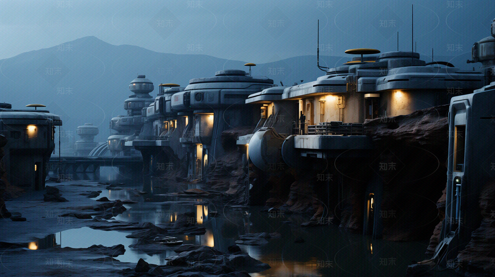 夜晚赛博朋克建筑街道外景贴图下载【ID:1151456453】