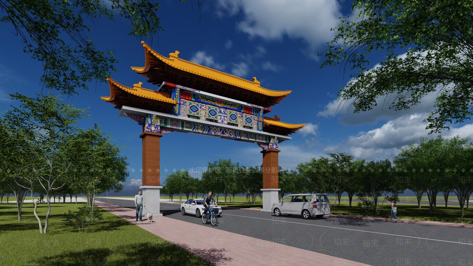 中式仿古牌楼SU模型下载【ID:1151456752】
