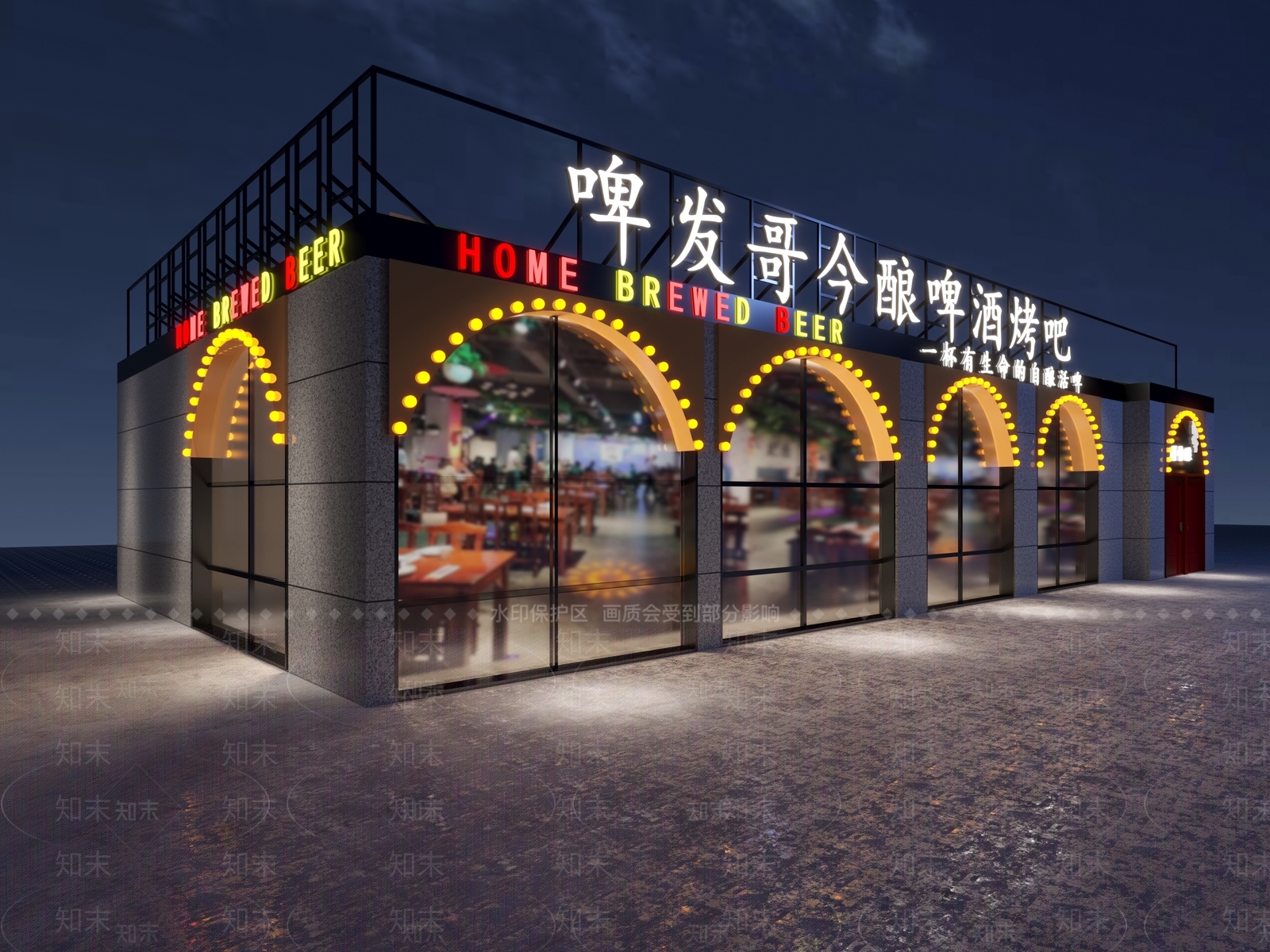 工业风烧烤店SU模型下载【ID:1151458035】