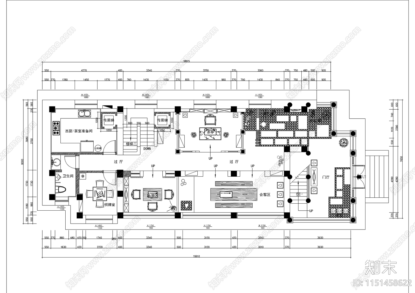 禅意茶楼餐厅图效果图cad施工图下载【ID:1151458622】