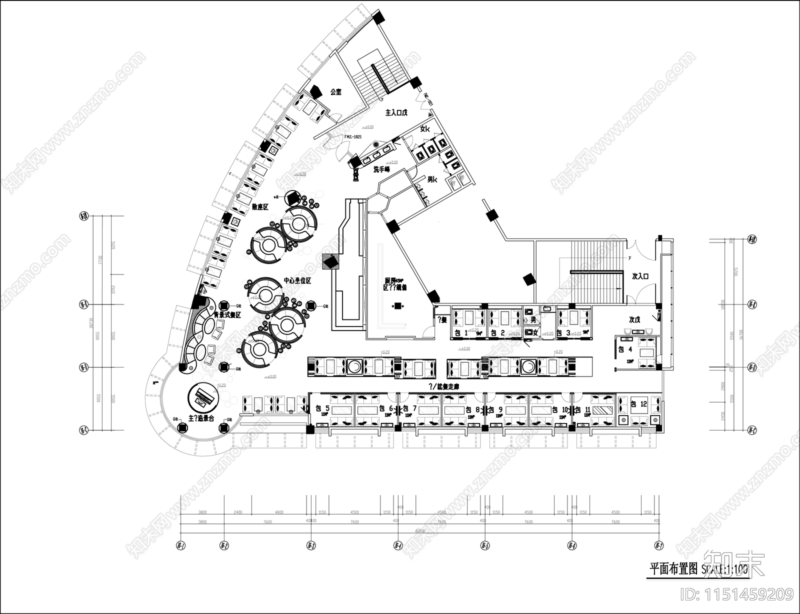 混搭风格西餐厅cad施工图下载【ID:1151459209】