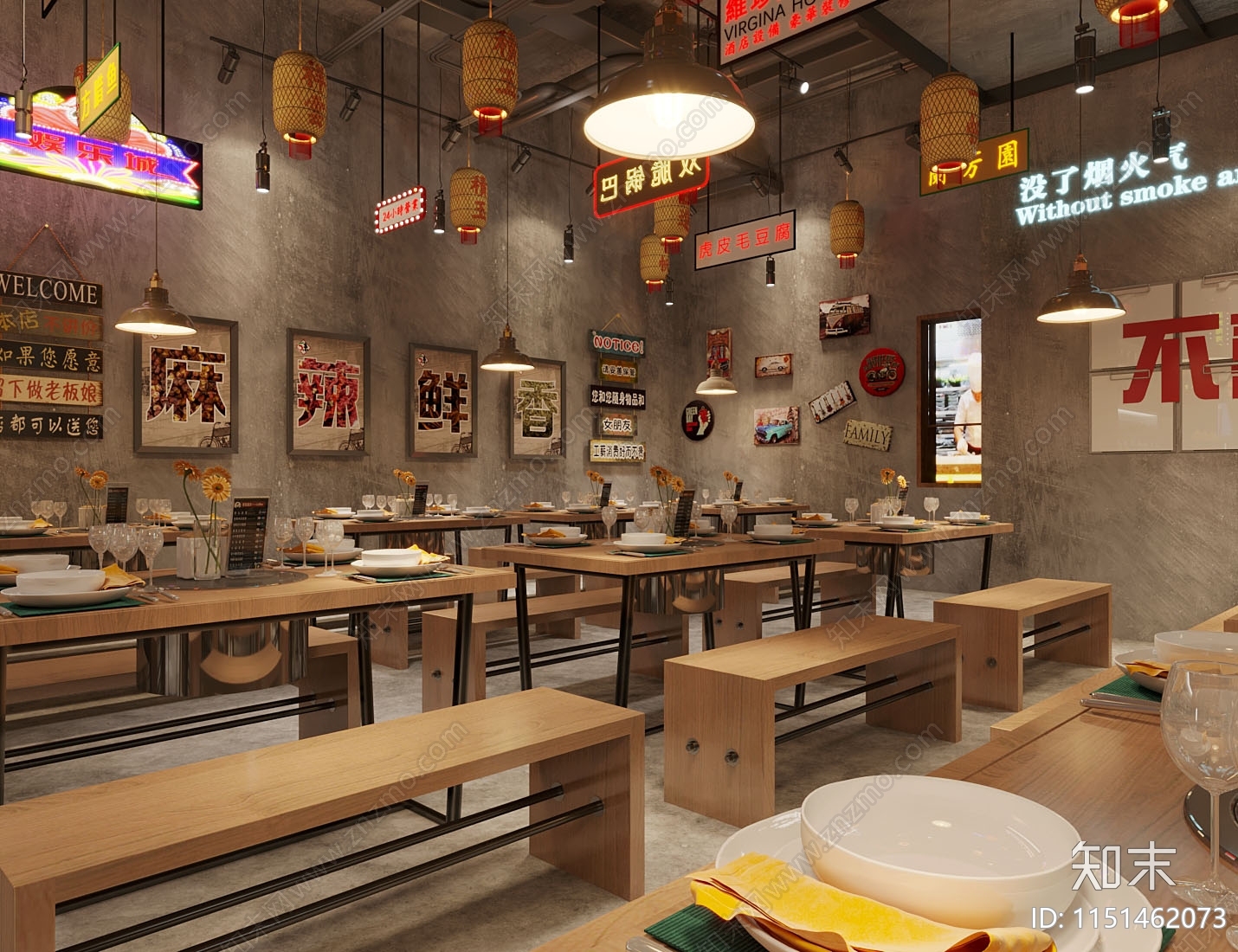 工业风火锅店3D模型下载【ID:1151462073】