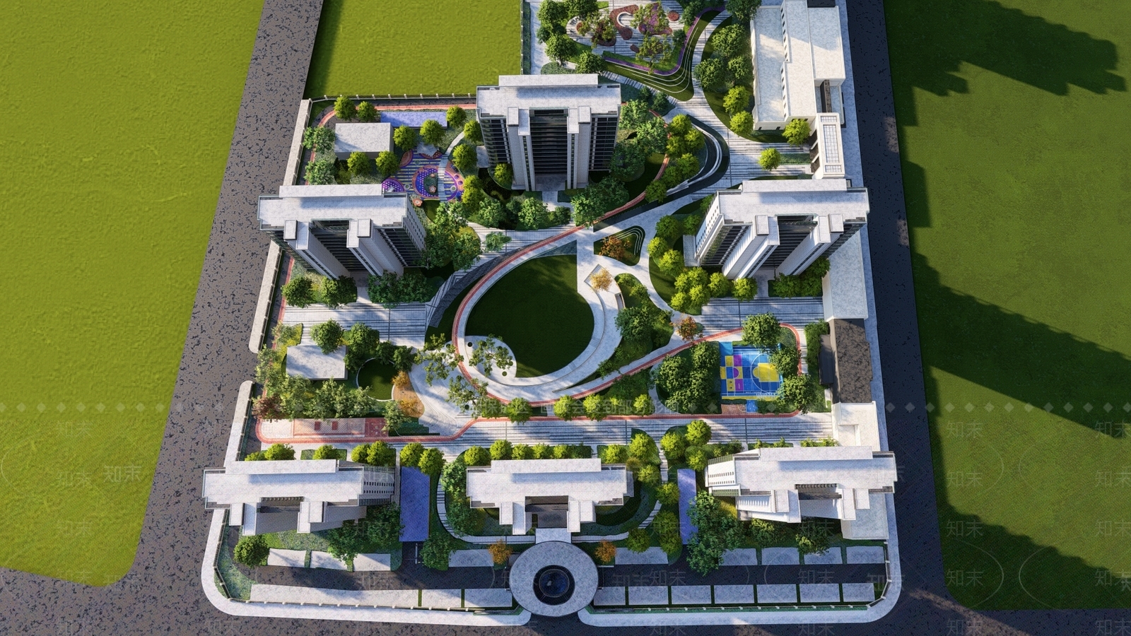 现代小区景观SU模型下载【ID:1151461879】