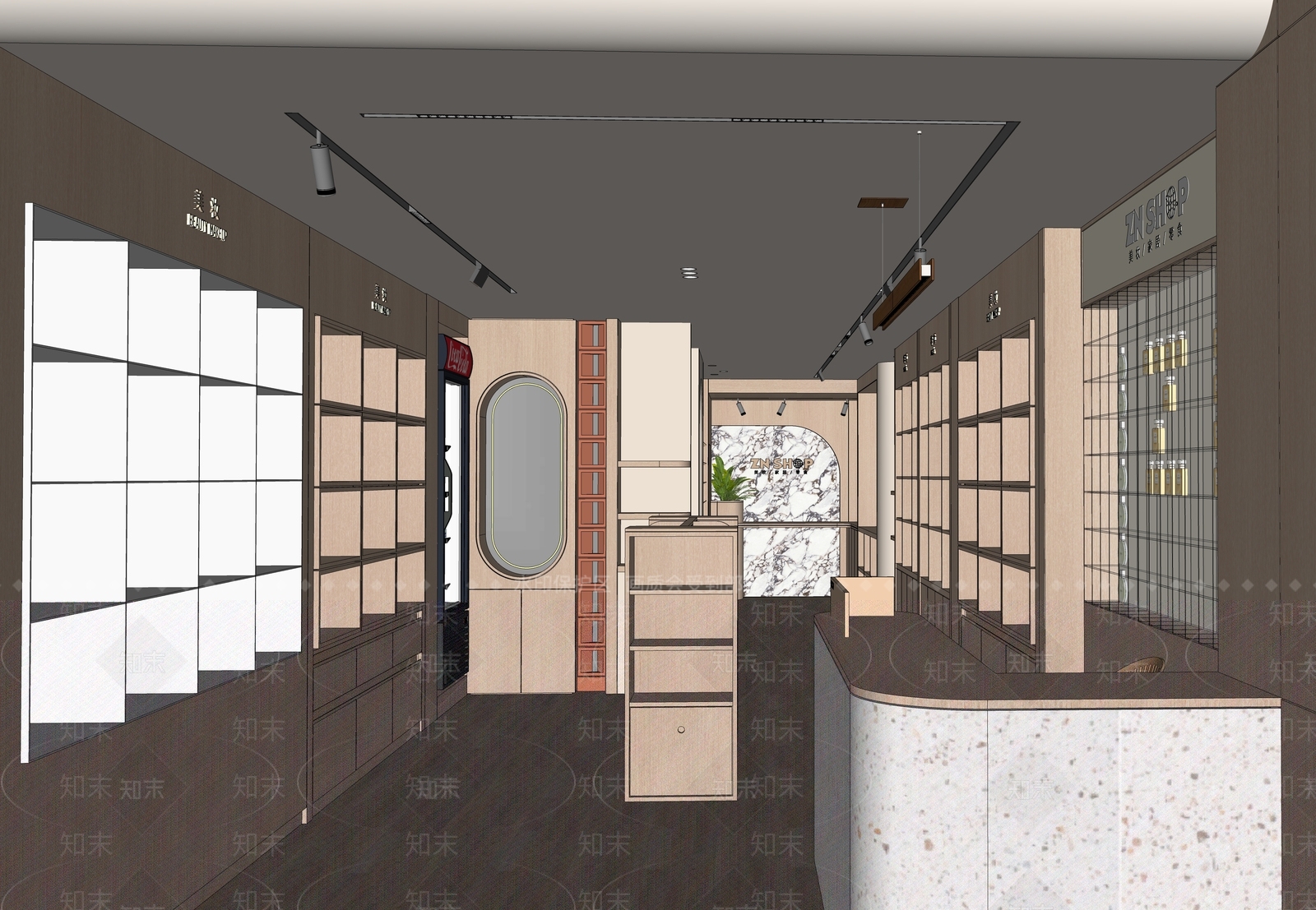 现代原木风美妆店SU模型下载【ID:1151462247】