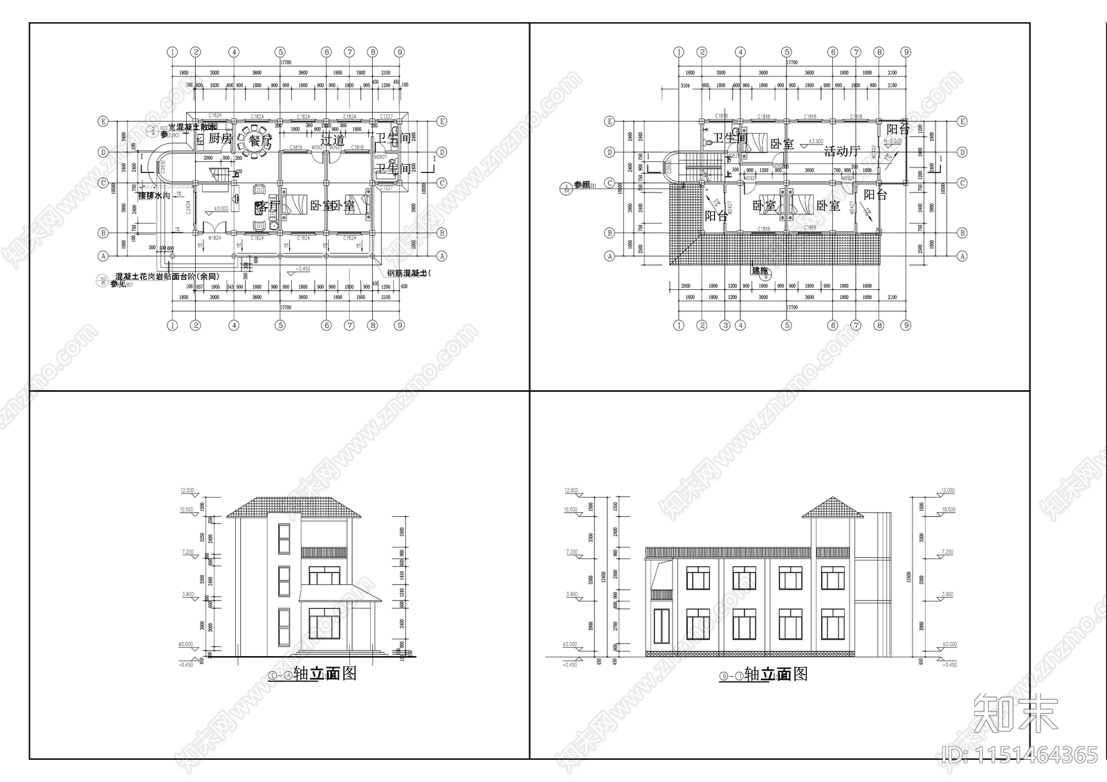 45别墅cad施工图下载【ID:1151464365】