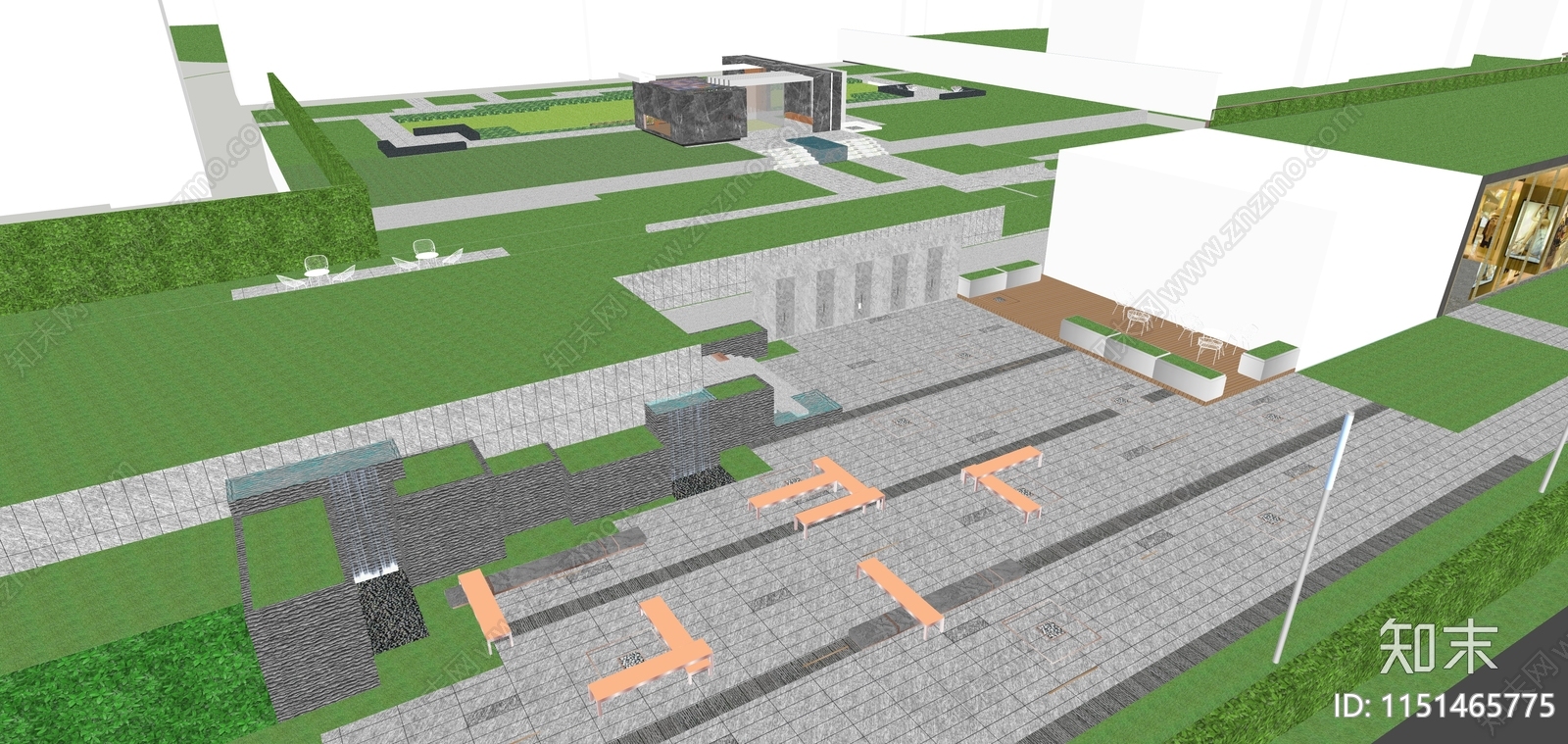现代小区中轴景观SU模型下载【ID:1151465775】