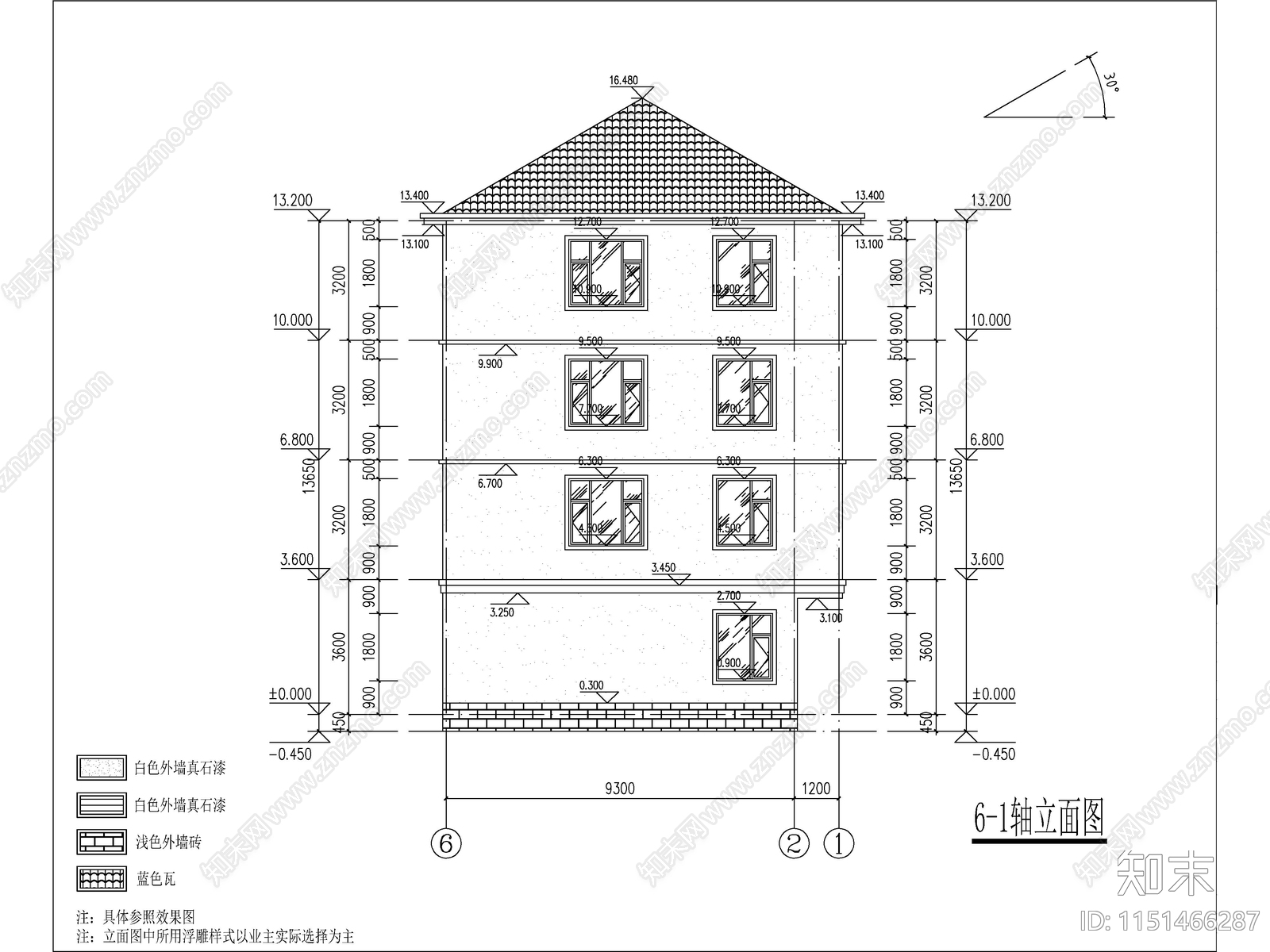 现代四层独栋别墅建筑cad施工图下载【ID:1151466287】