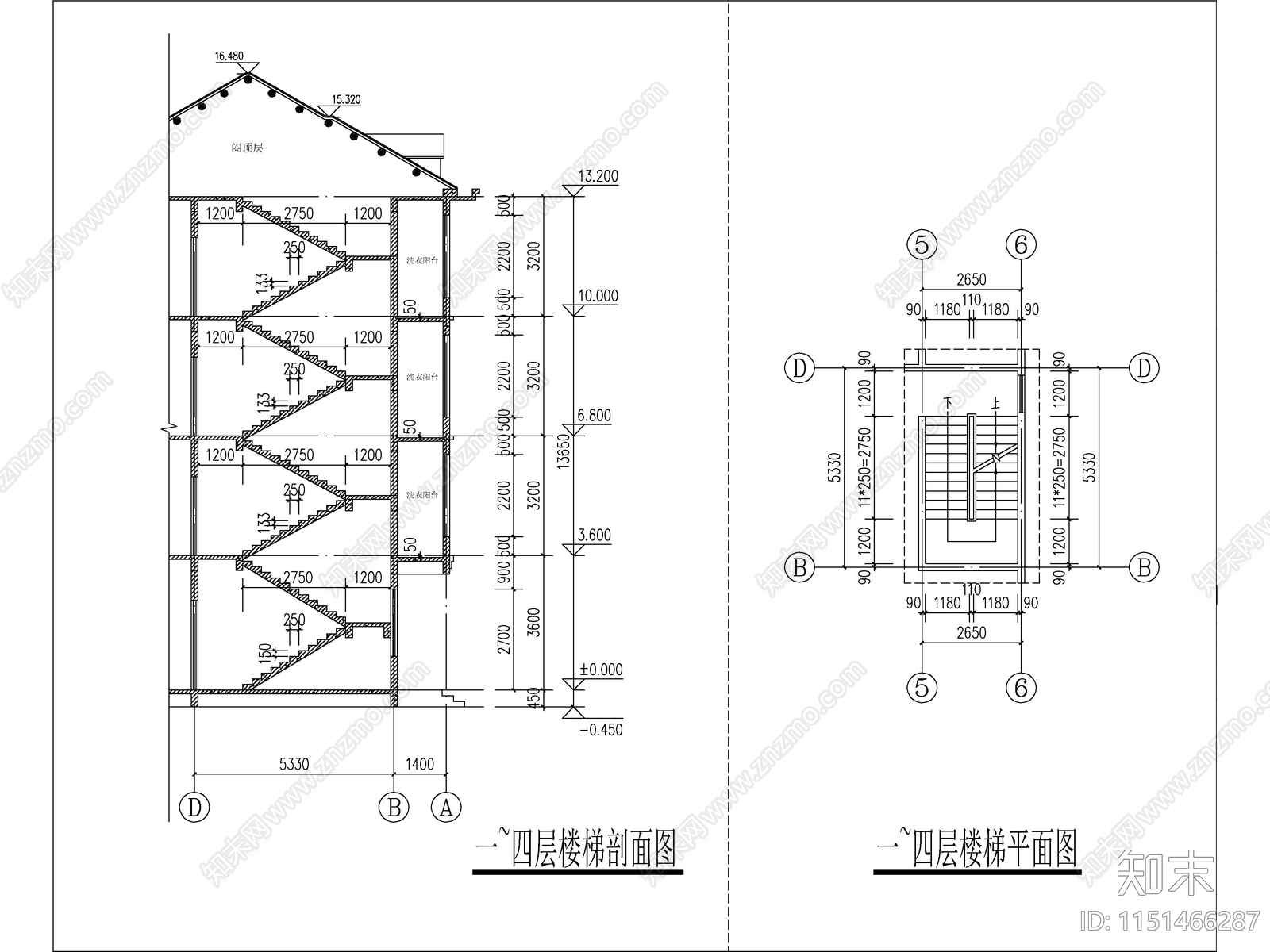 现代四层独栋别墅建筑cad施工图下载【ID:1151466287】