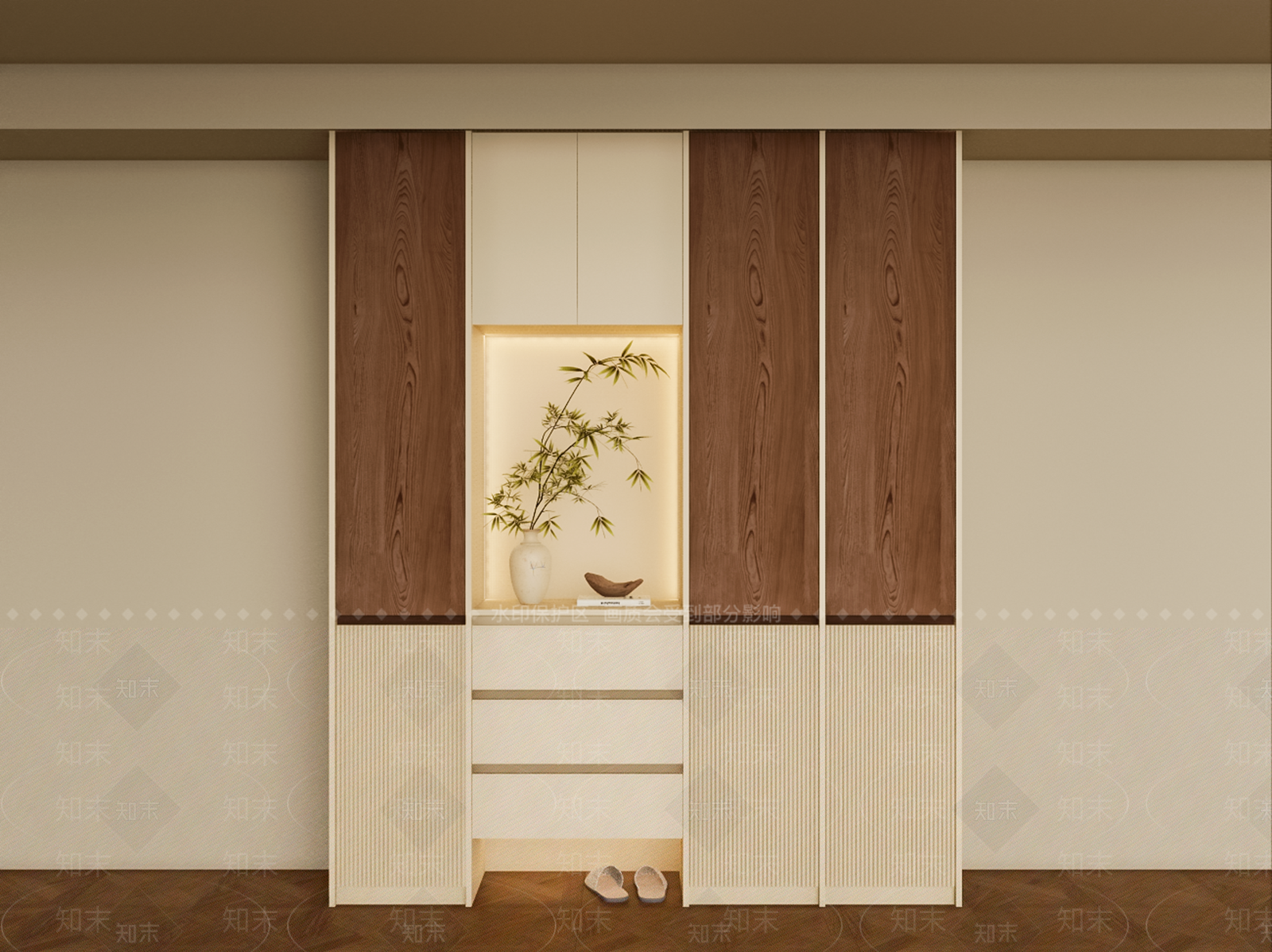 现代中古风入户鞋柜SU模型下载【ID:1151466917】