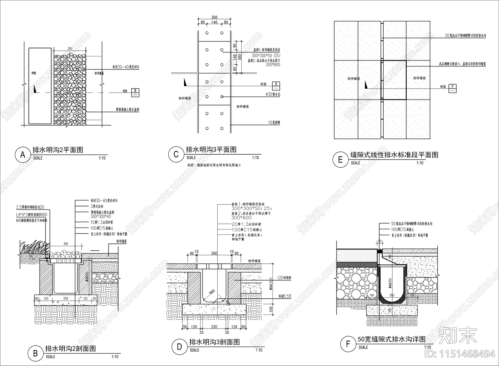 常用排水做法详图cad施工图下载【ID:1151468494】