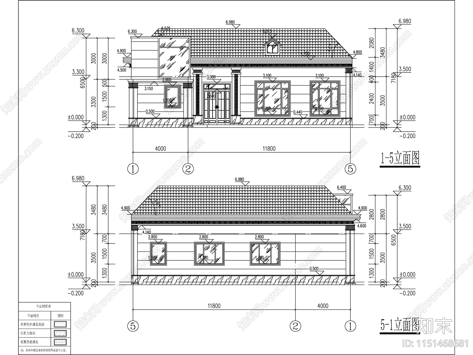 新中式一层独栋别墅建筑施工图下载【ID:1151468681】