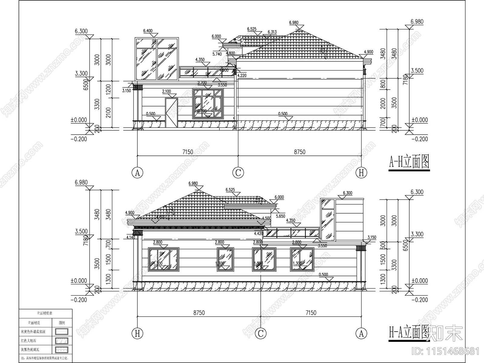 新中式一层独栋别墅建筑施工图下载【ID:1151468681】