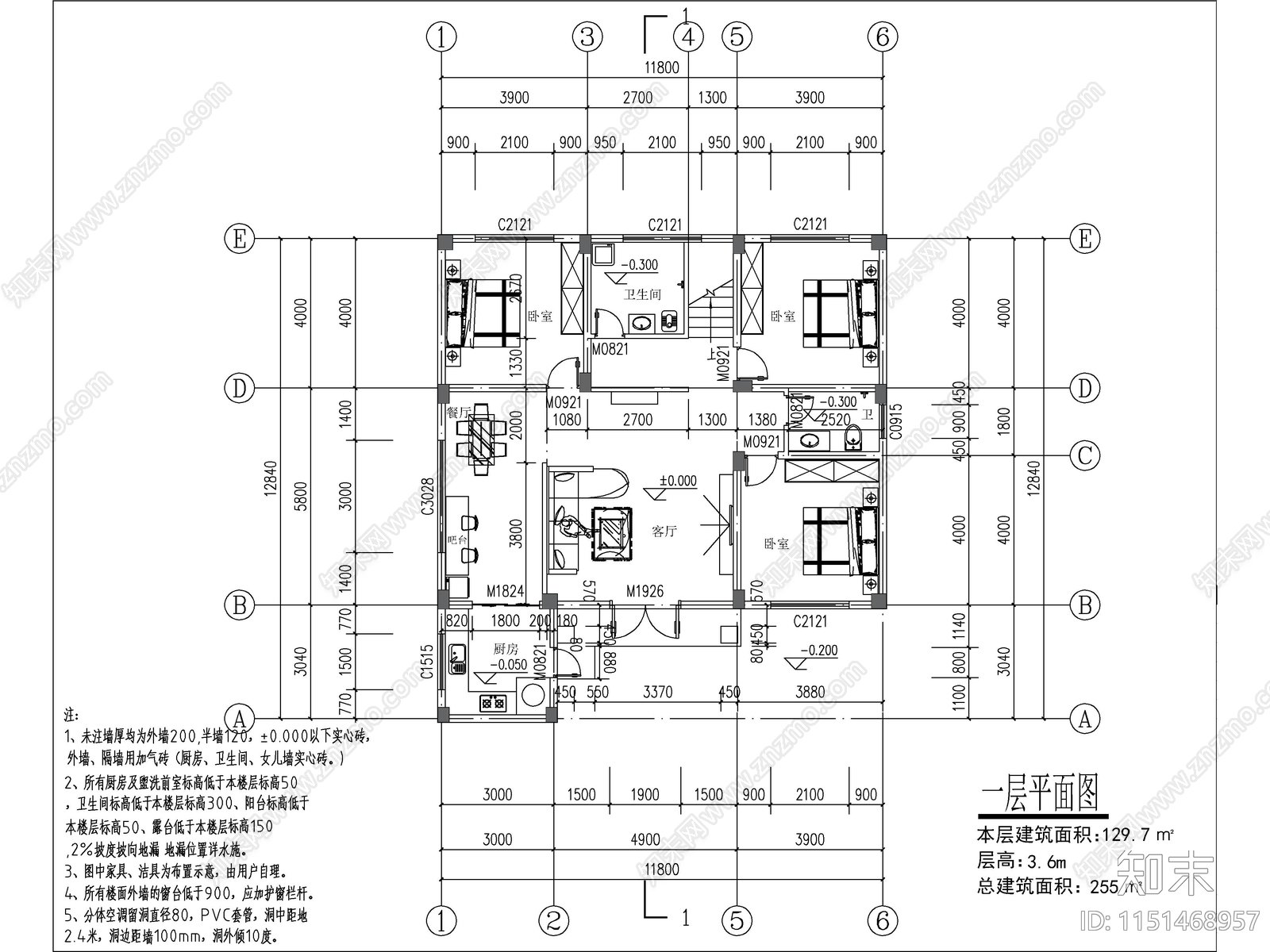 欧式两层独栋别墅建筑施工图cad施工图下载【ID:1151468957】