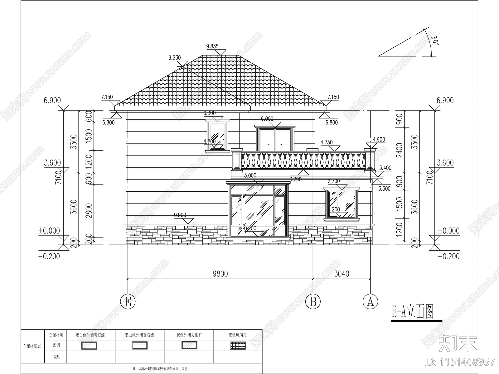 欧式两层独栋别墅建筑施工图cad施工图下载【ID:1151468957】