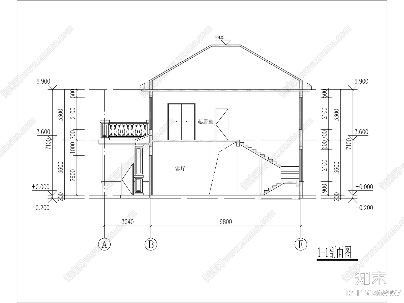 欧式两层独栋别墅建筑施工图cad施工图下载【ID:1151468957】