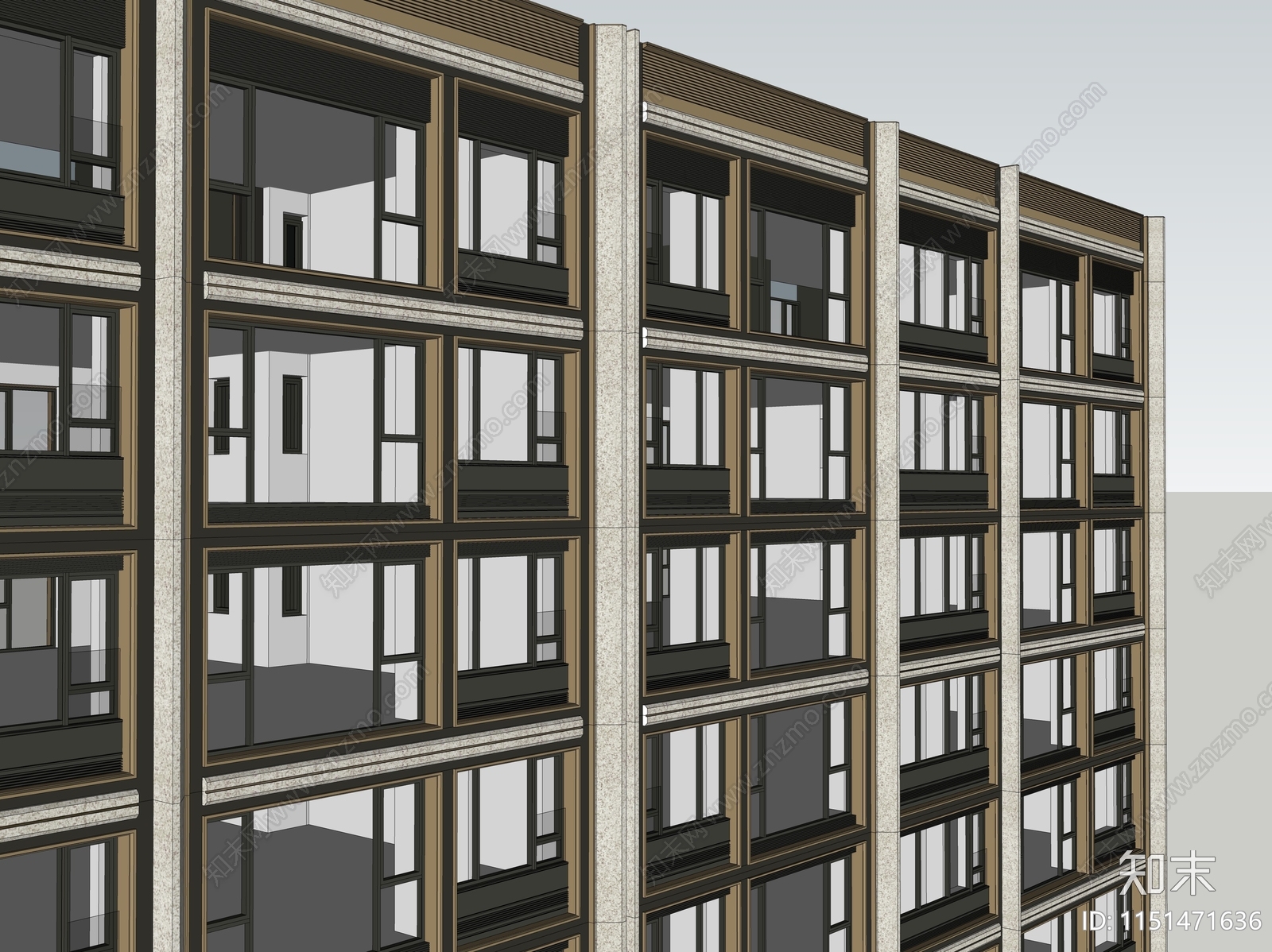 现代轻奢黑金高层住宅公寓楼SU模型下载【ID:1151471636】