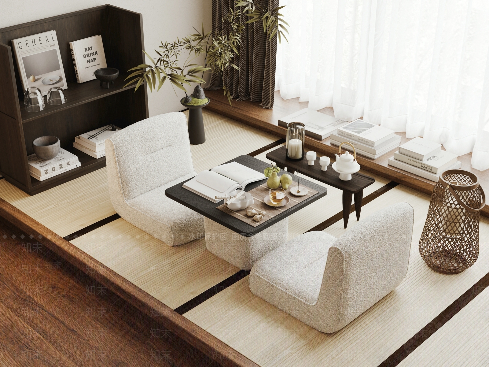 法式飘窗茶桌椅组合3D模型下载【ID:1151472602】