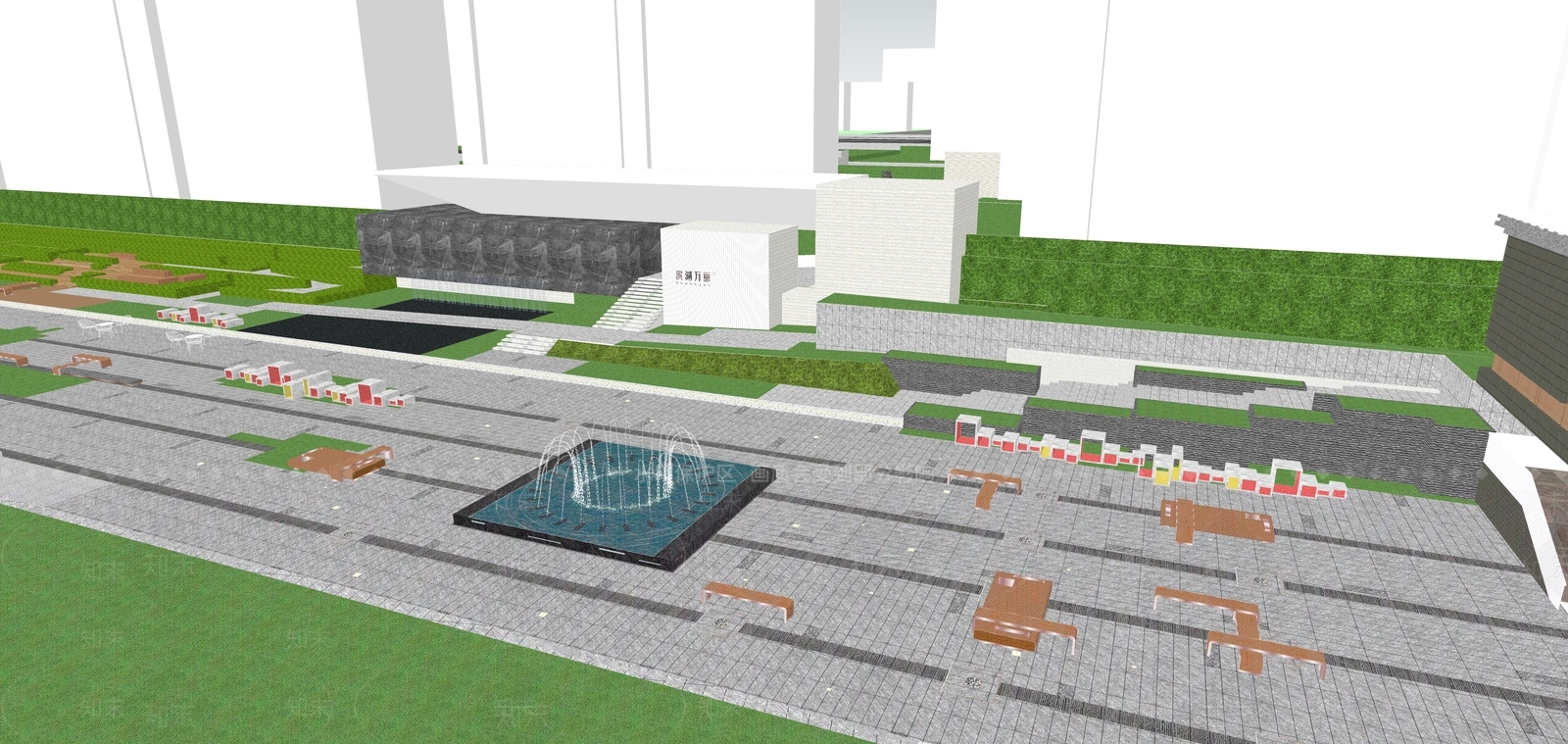 现代小区中轴景观SU模型下载【ID:1151475616】