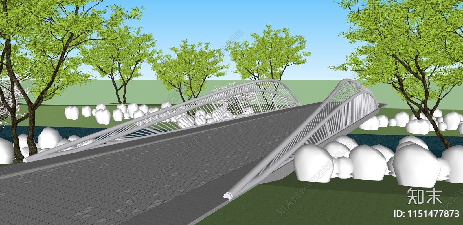 现代景观桥SU模型下载【ID:1151477873】