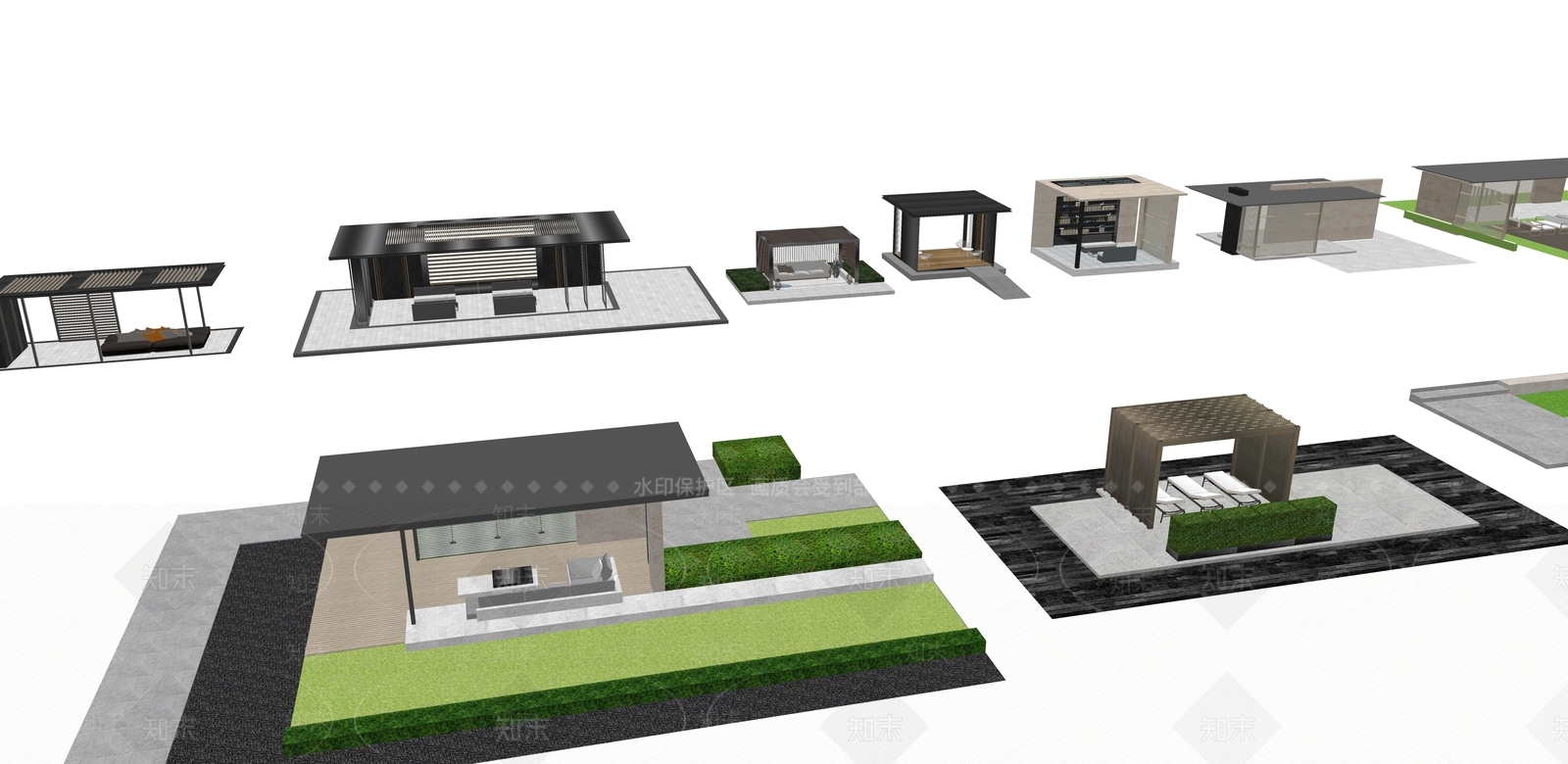 现代风格廊架合集SU模型下载【ID:1151477910】