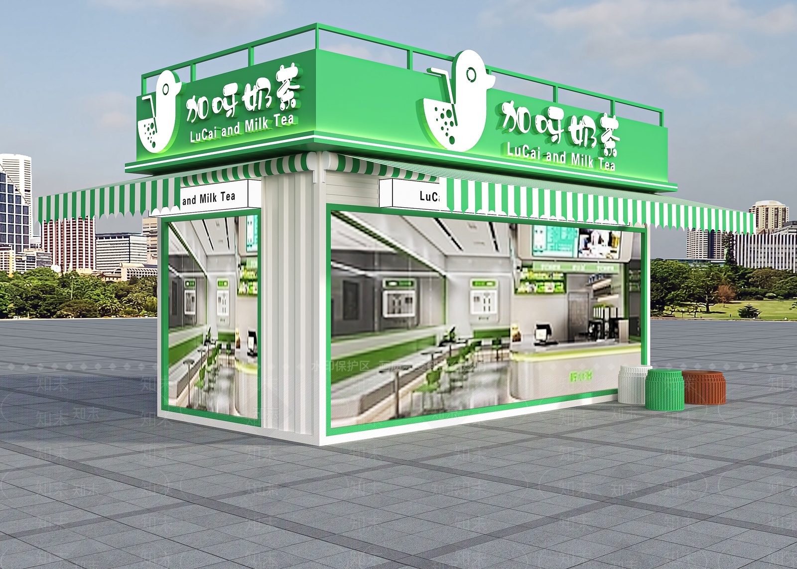 现代集装箱奶茶店门头门面3D模型下载【ID:1151484209】