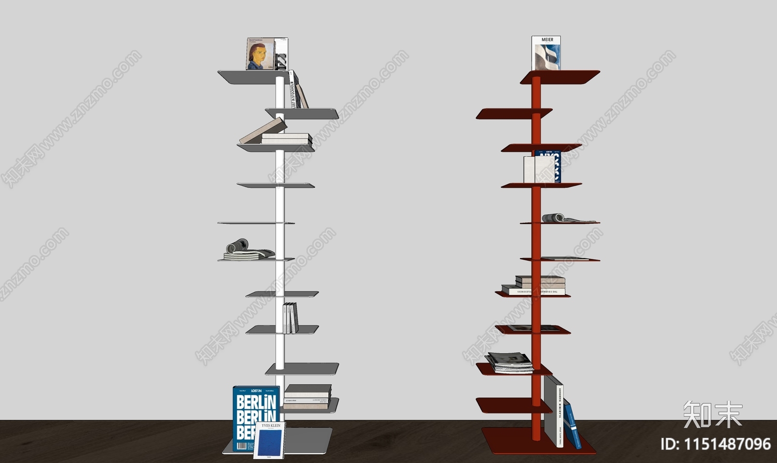 现代立式隔板书架SU模型下载【ID:1151487096】
