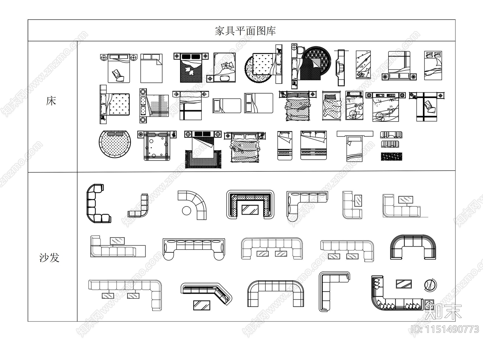室内家具平面cad施工图下载【ID:1151490773】