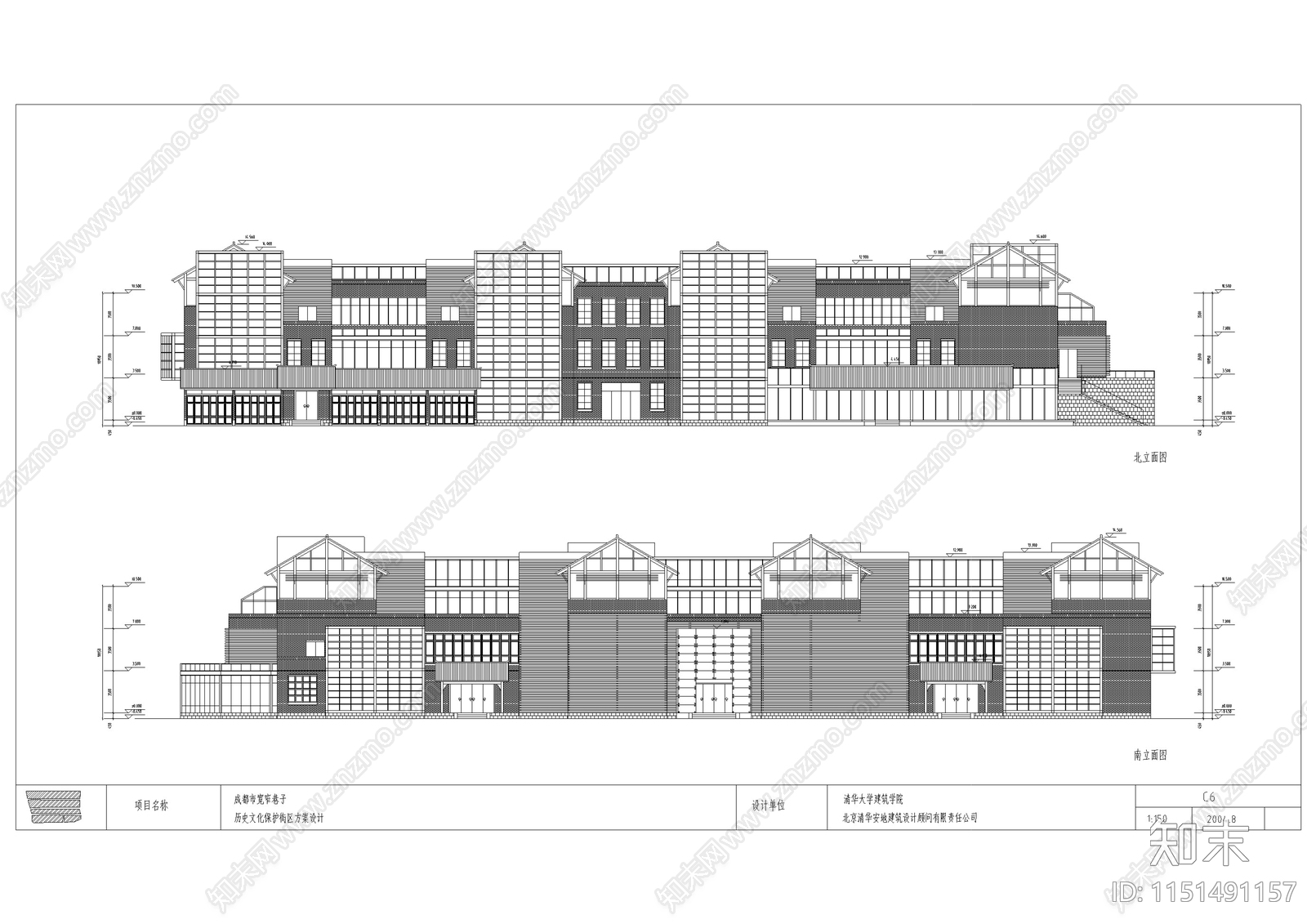 成都宽窄巷子大型餐饮建筑方案设计cad施工图下载【ID:1151491157】