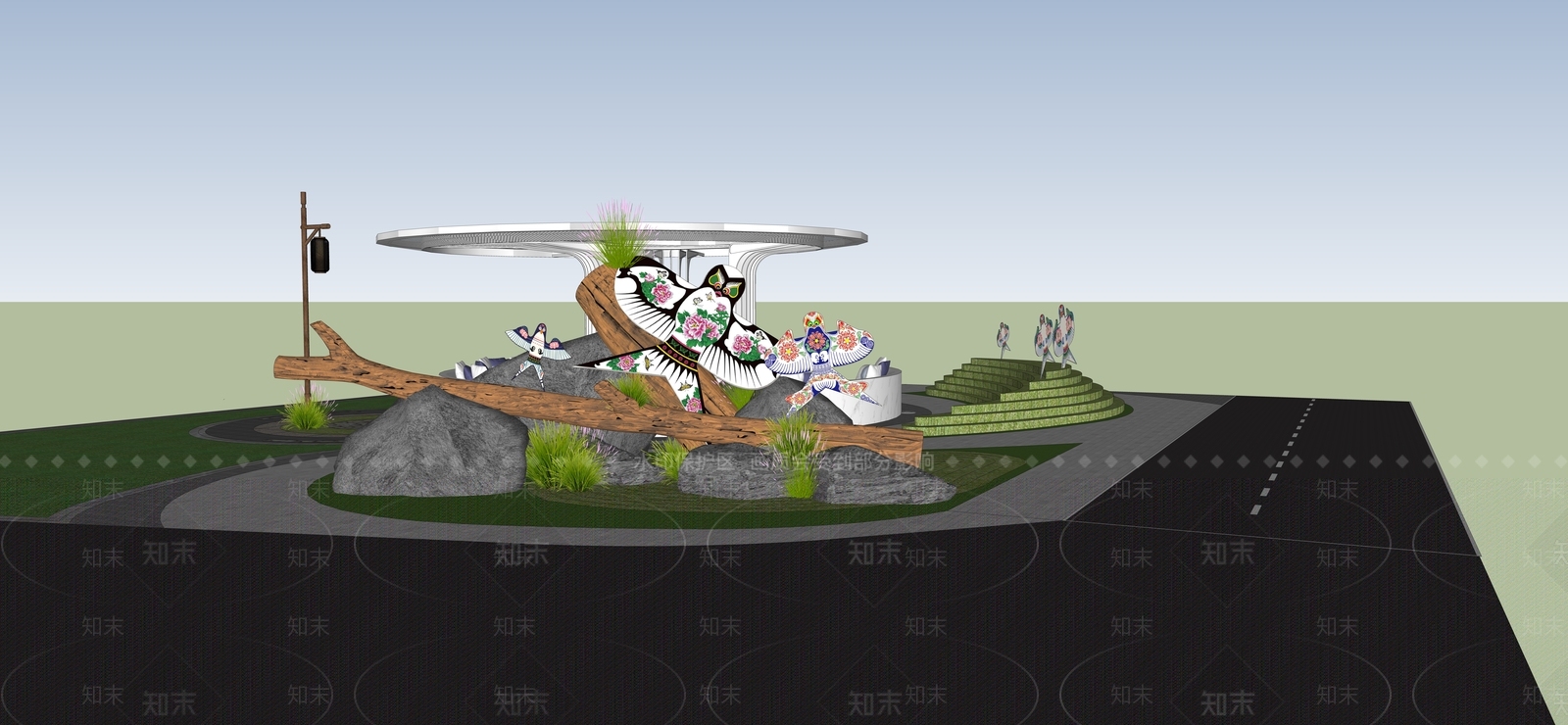 现代风筝非遗景观公园SU模型下载【ID:1151493941】