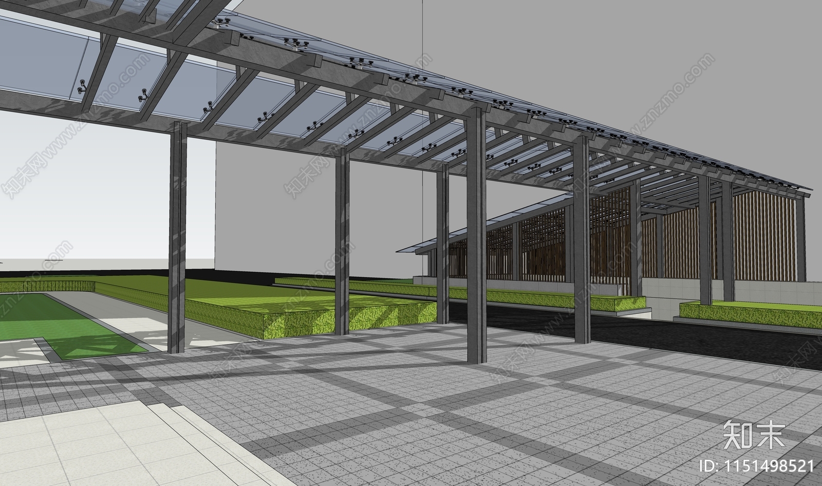 现代风格景观廊架SU模型下载【ID:1151498521】