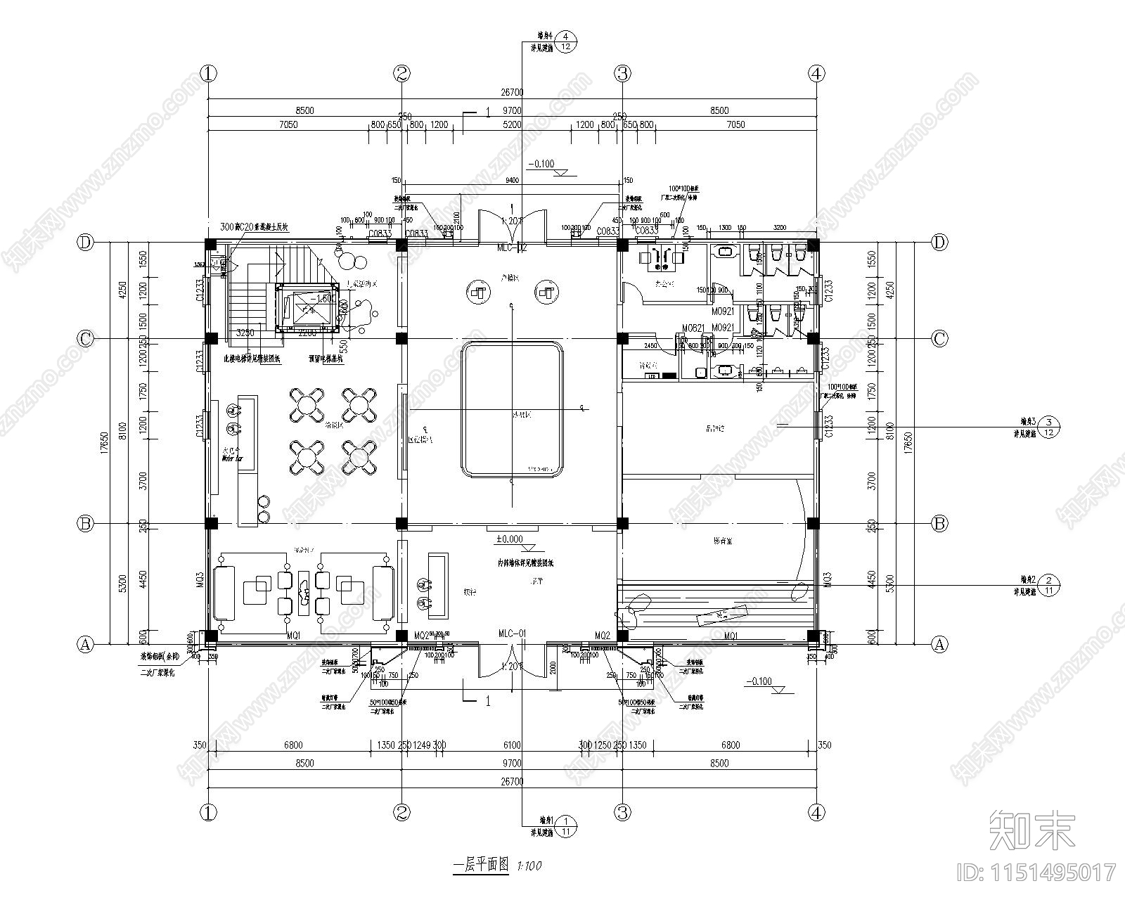 售楼部cad施工图下载【ID:1151495017】