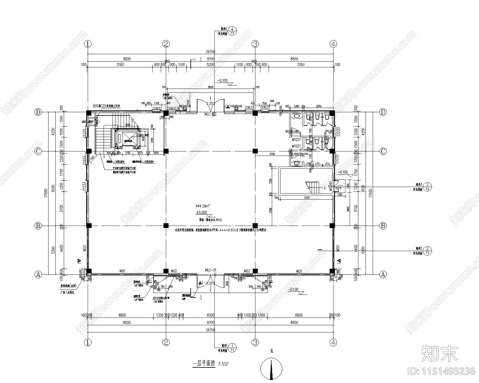 小区大堂cad施工图下载【ID:1151495236】