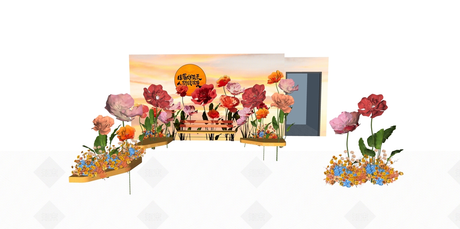 现代浪漫夕阳打卡美陈SU模型下载【ID:1151495935】