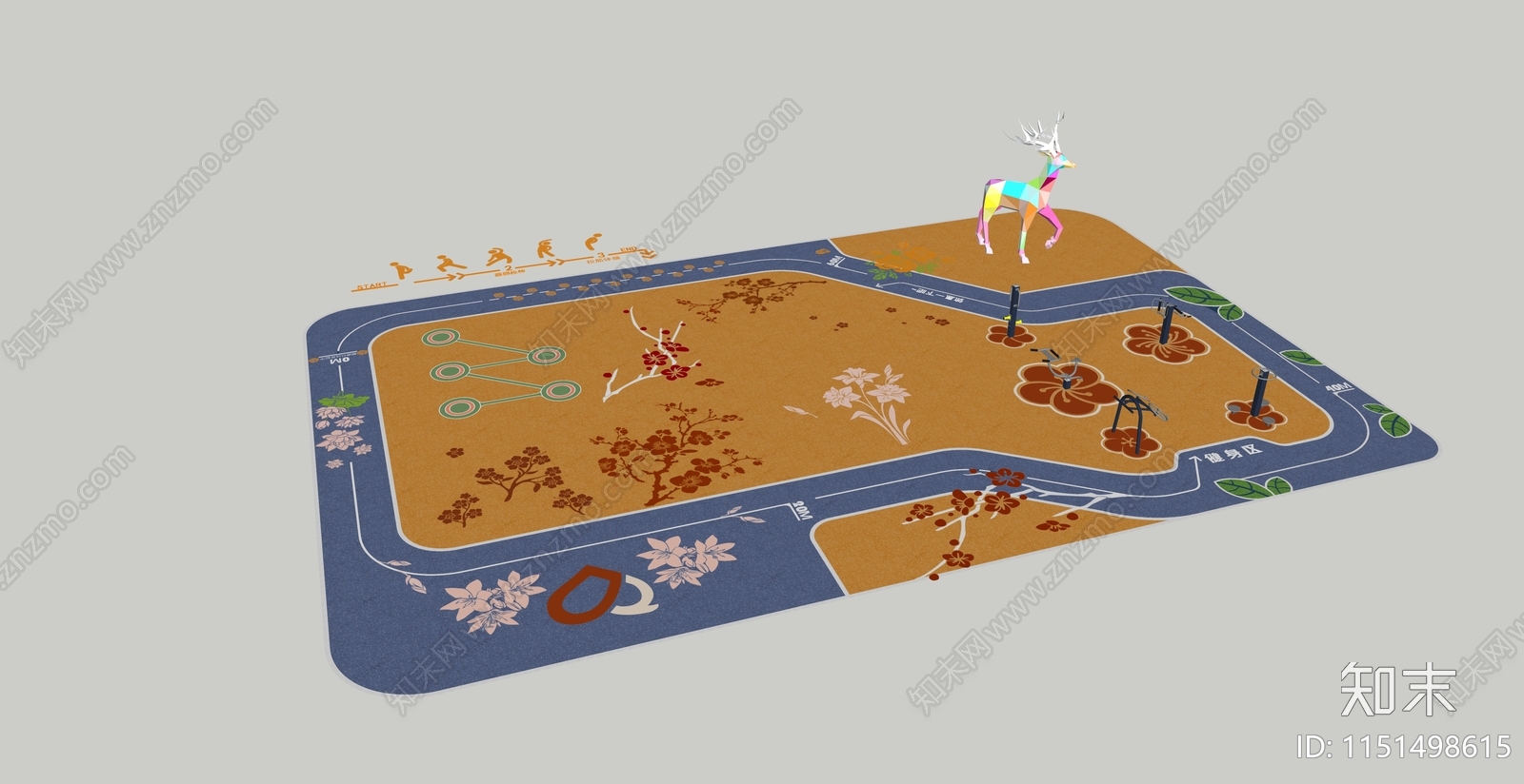现代健身跑道浪漫花瓣登高面SU模型下载【ID:1151498615】